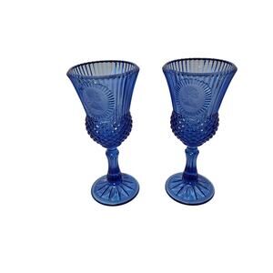 Pair of Avon Goblets Stem Cobalt Blue George & Martha Washington 1976